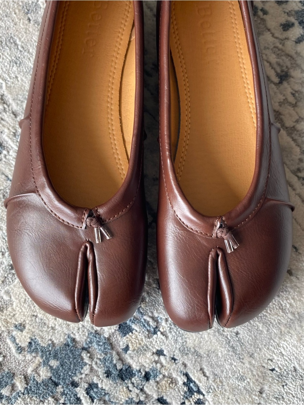 Brown Genuine Leather Tabi Ballet Flats - Picture 4 of 10
